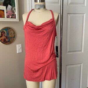 WILLI SMITH Coral Beaded Fishnet Crochet Racerback Y2K Tunic Tank *LARGE*